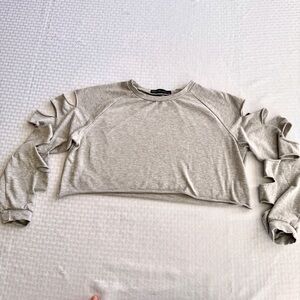 Zanzea XXL Gray Cold Shoulder Cropped Sweatshirt Top